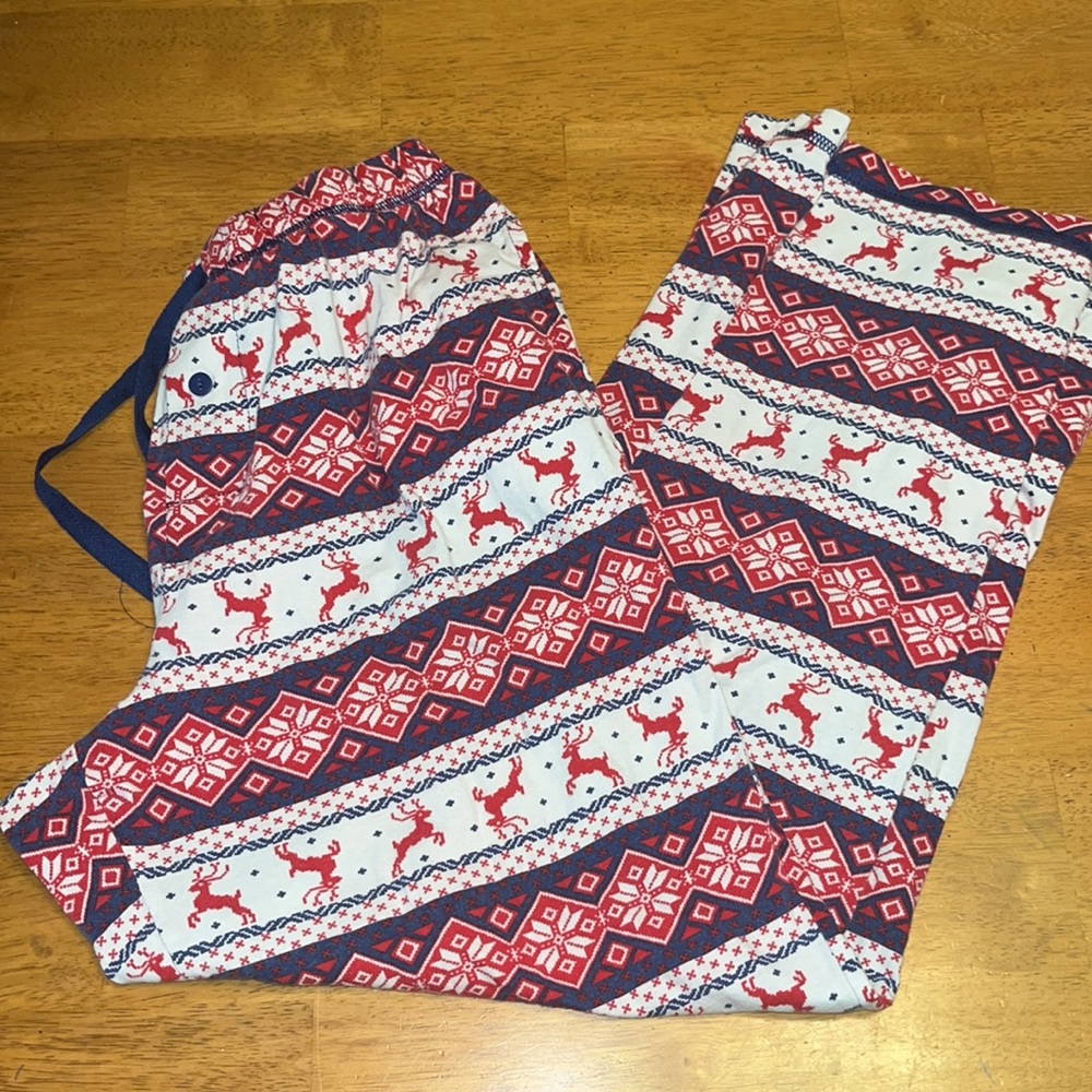 Lanz Christmas Pajama Lounge Pant, Deer & Snowflake- Red/White/Navy Mens Small
